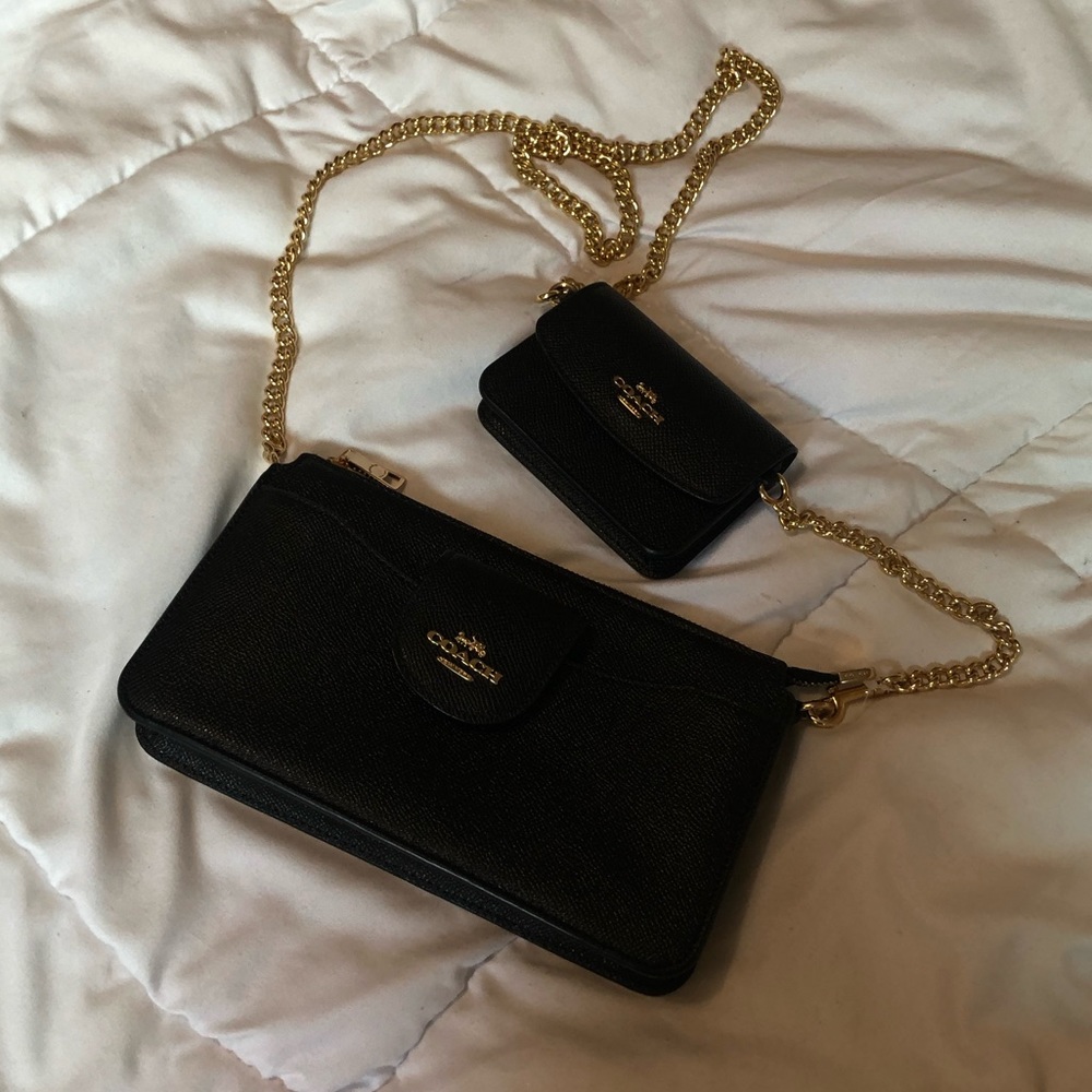 Coach black gold chained crossbody bag